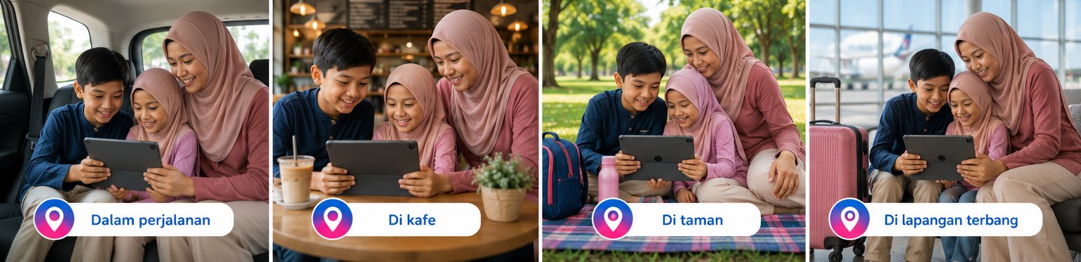 Belajar dengan ilmugo dalam perjalanan, di kafe, di taman dan di lapangan terbang